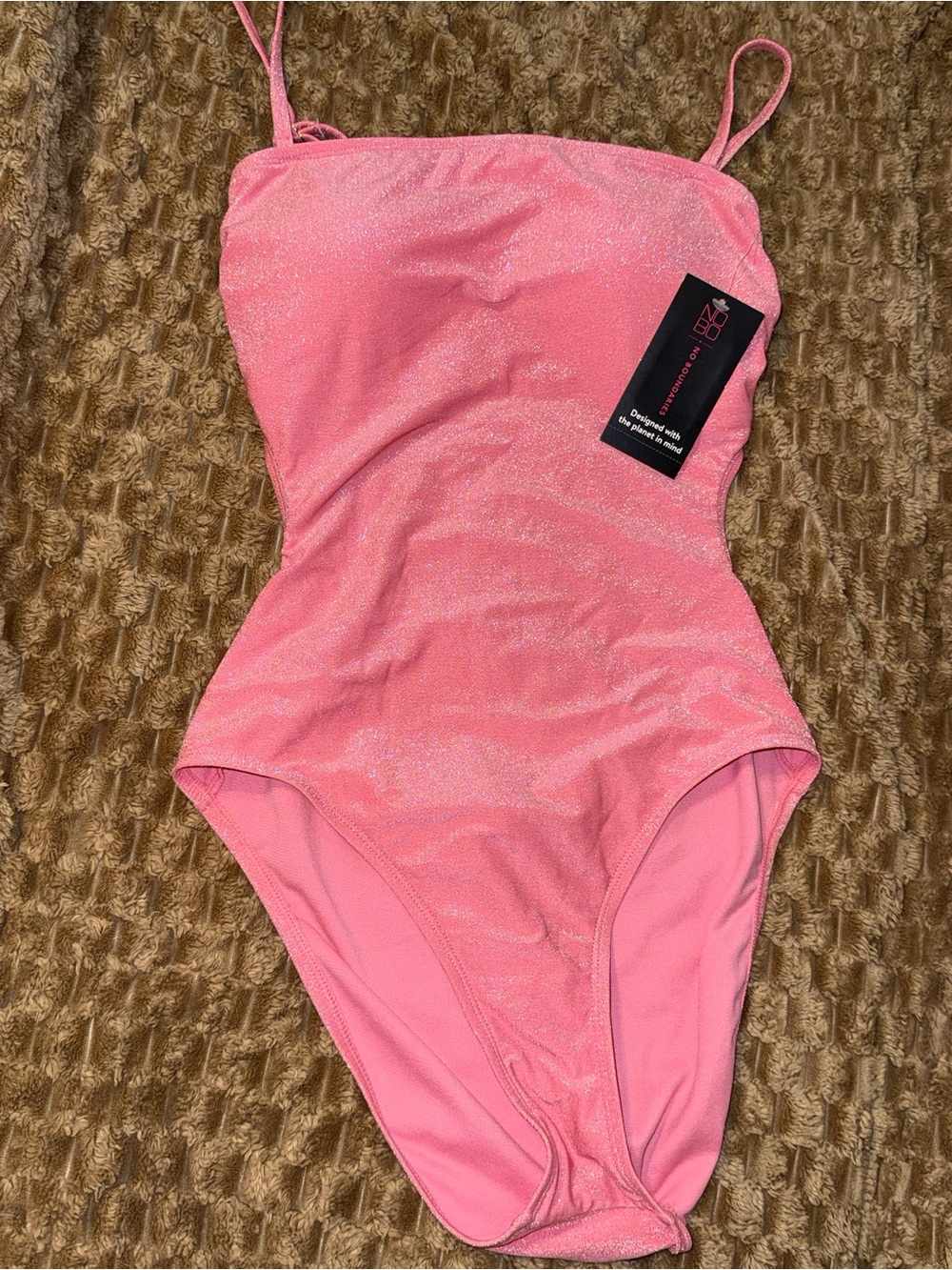 No Boundaries Women’s Pink Metallic Shimmer Cutout One-Piece Swimsuit S